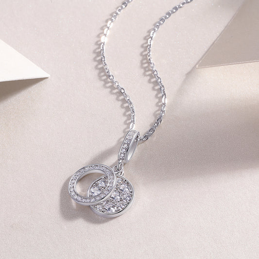 Moissanite Pave Round Disc Pendant Necklace in 925 Sterling Silver