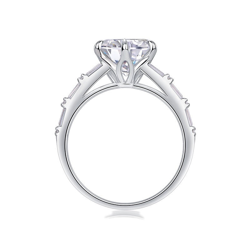 Round Moissanite Solitaire on Wide Baguette Band in 925 Silver