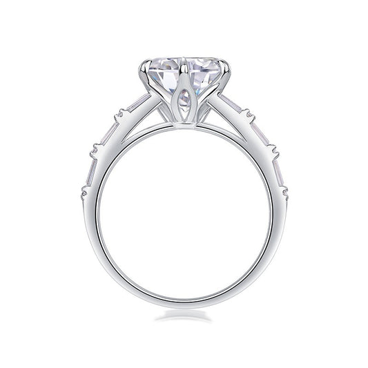 Round Moissanite Solitaire on Wide Baguette Band in 925 Silver