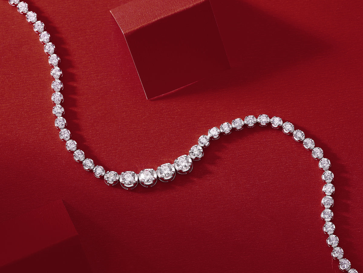 Graduated Round Moissanite Riviera Tennis Necklace in 925 Sterling Silver