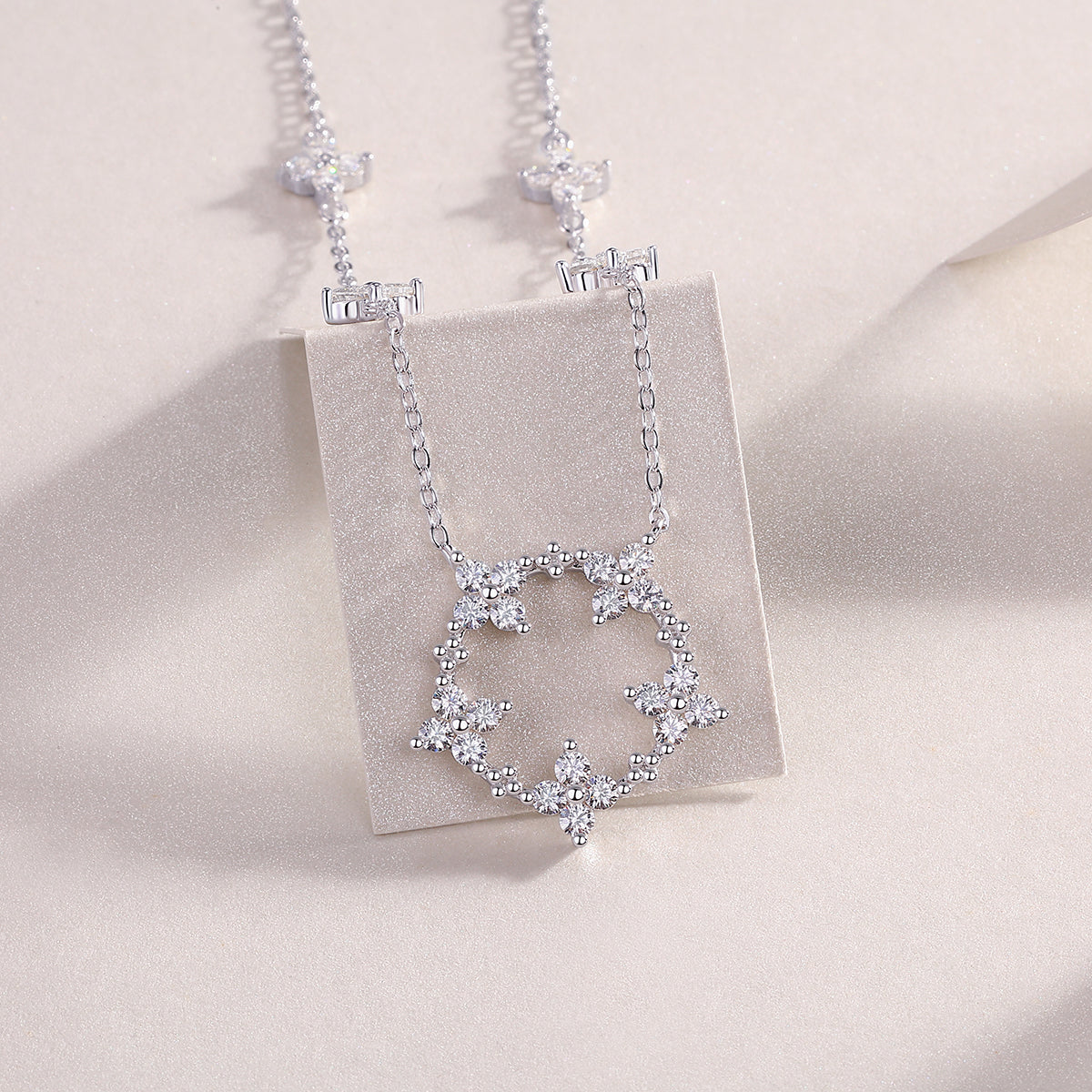 Moissanite Flower Station Necklace with Open Circle Pendant in 925 Silver
