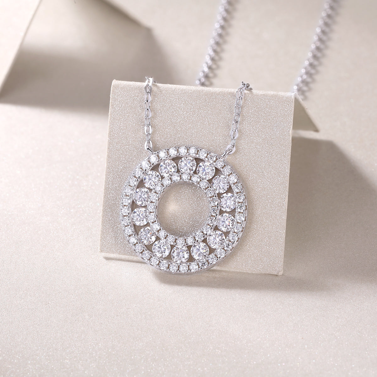 Moissanite Pave Open Circle Pendant Necklace in 925 Sterling Silver