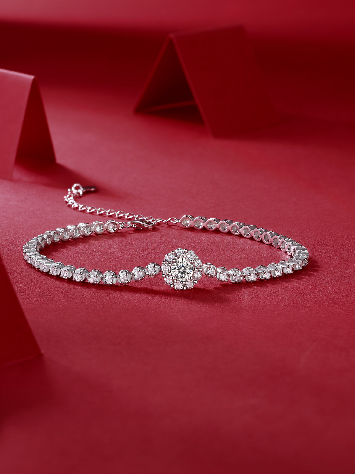 Moissanite Halo Station Tennis Bracelet in 925 Sterling Silver
