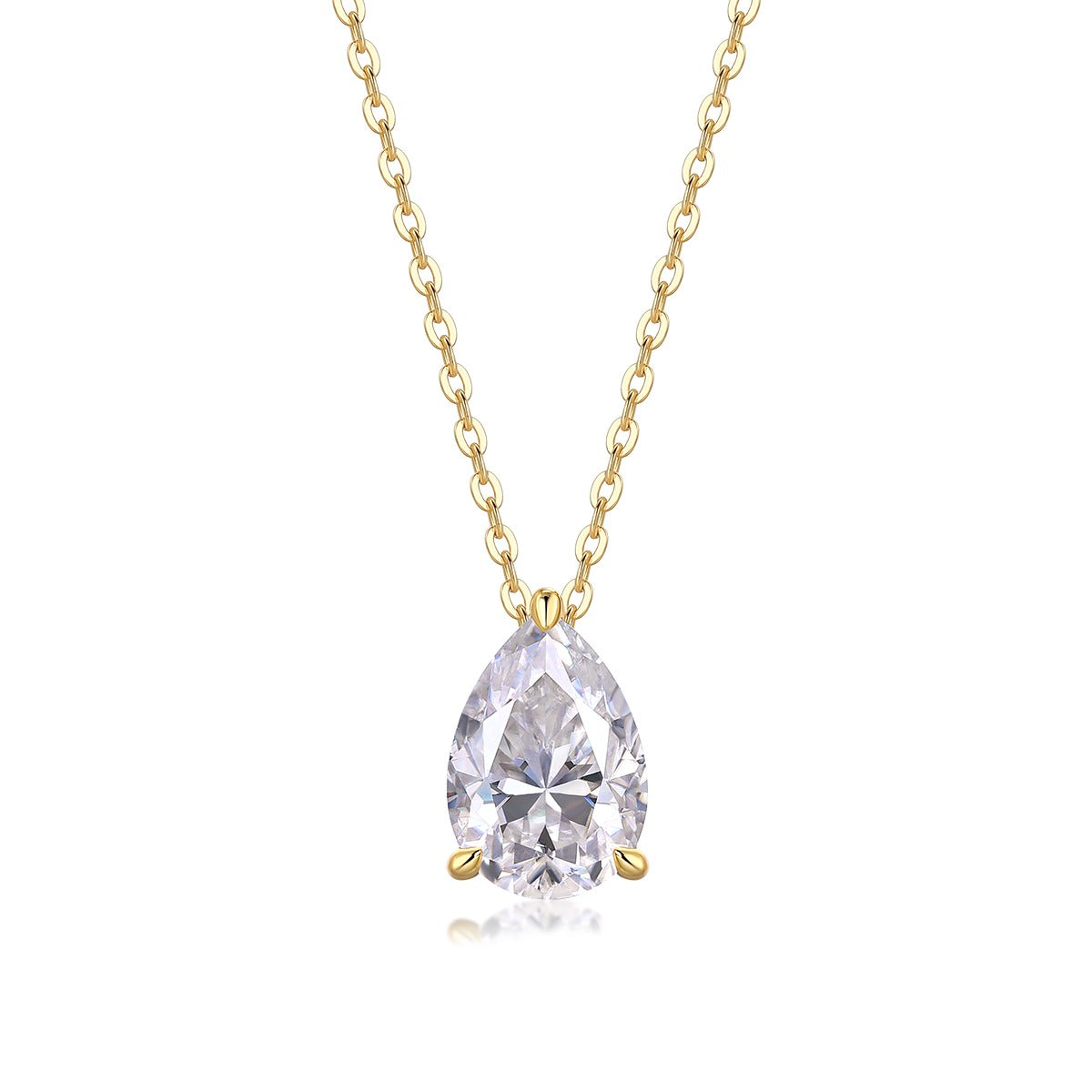 Pear Moissanite Solitaire Pendant Necklace in Gold-Plated 925 Silver