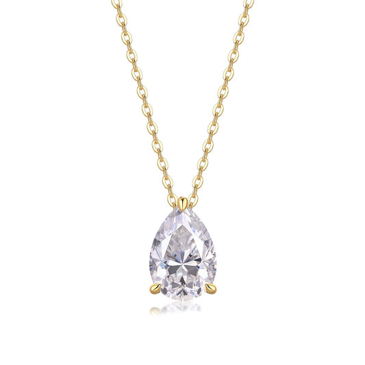 Pear Moissanite Solitaire Pendant Necklace in Gold-Plated 925 Silver