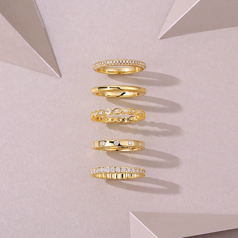 Moissanite Stackable Five-Ring Set in Gold-Plated 925 Sterling Silver