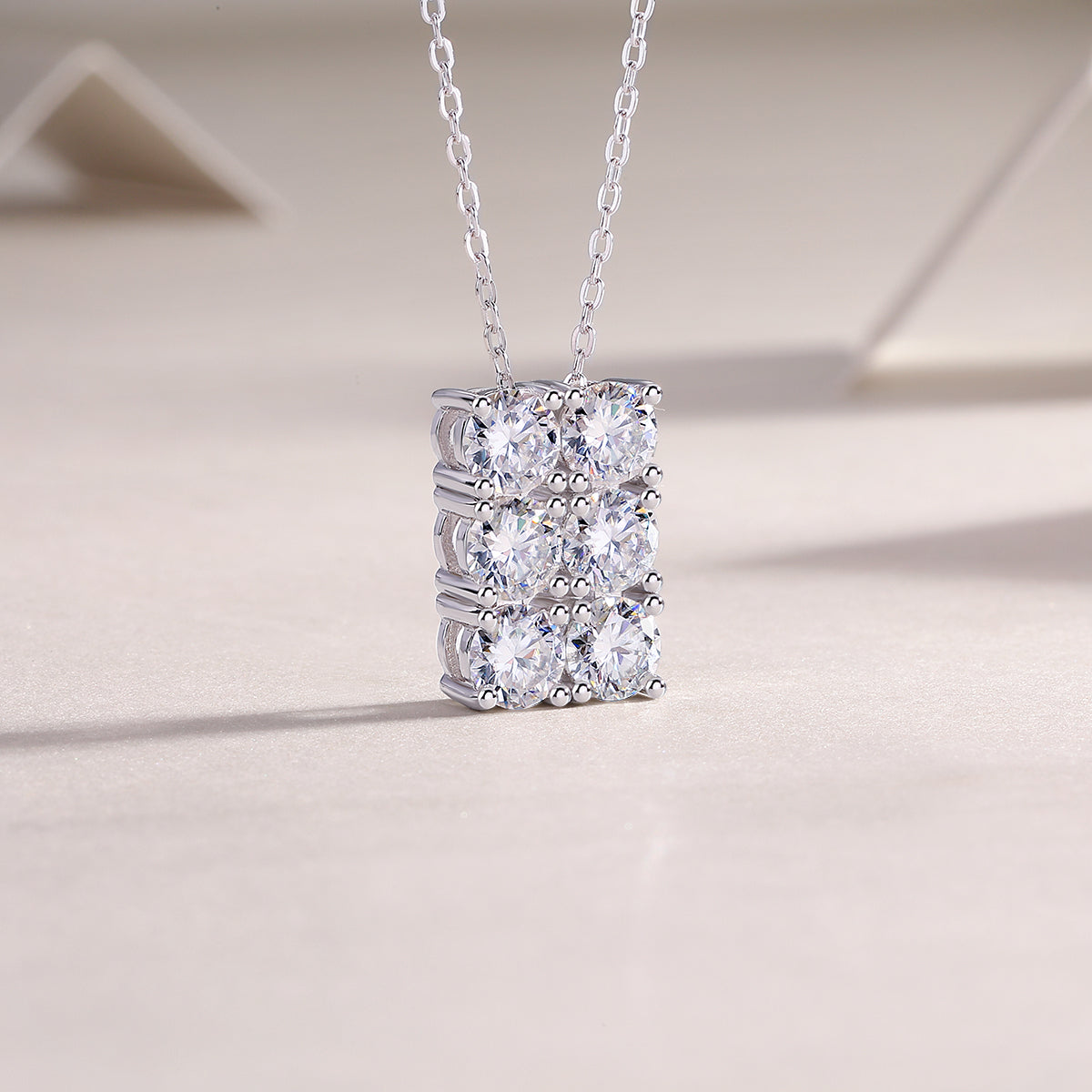 Moissanite Cluster Rectangle Pendant Necklace in 925 Sterling Silver