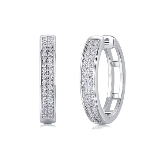 Moissanite Double-Row Pave Hoop Earrings in 925 Sterling Silver