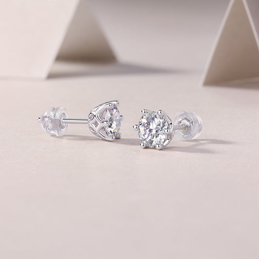 Round Moissanite Heart-Gallery Stud Earrings in 925 Sterling Silver