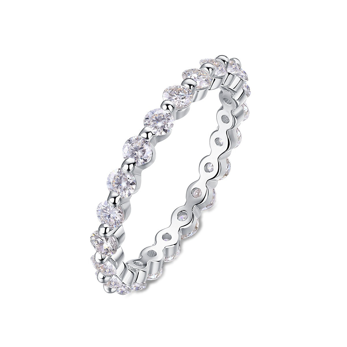 Moissanite Floating Station Eternity Band in 925 Sterling Silver