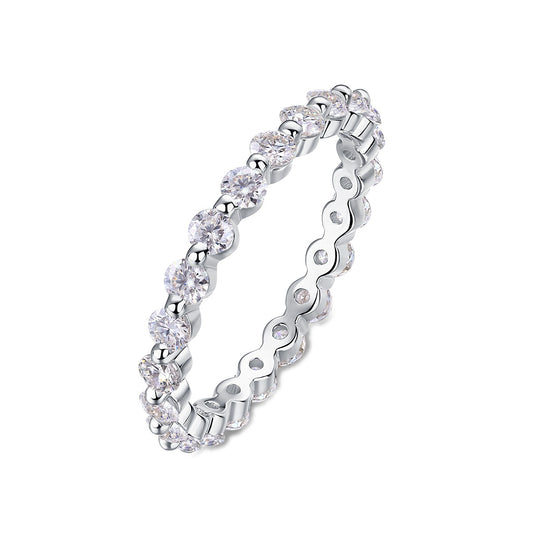 Moissanite Floating Station Eternity Band in 925 Sterling Silver