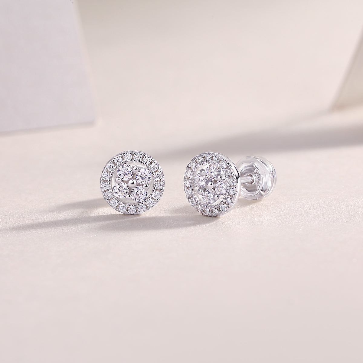 Round Moissanite Cluster Halo Stud Earrings in 925 Sterling Silver