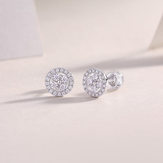 Round Moissanite Cluster Halo Stud Earrings in 925 Sterling Silver