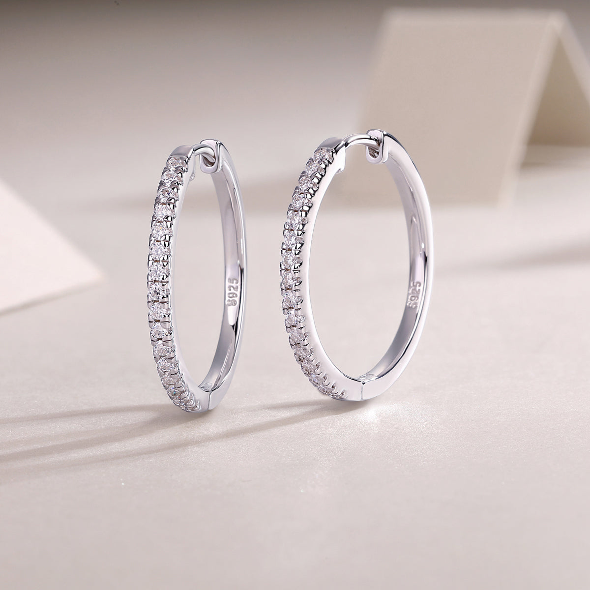 Moissanite Pave Front Hoop Earrings in 925 Sterling Silver