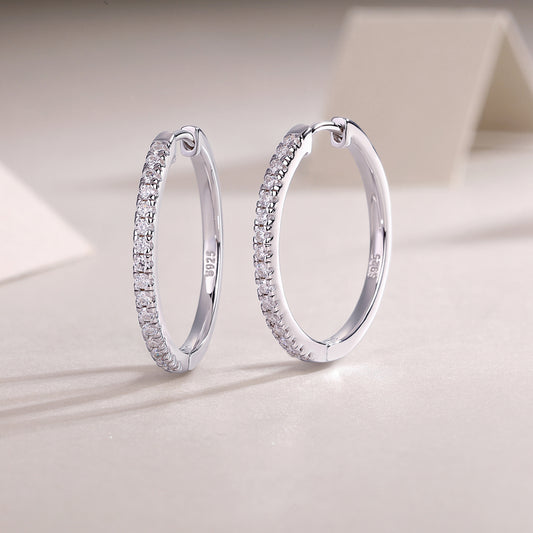 Moissanite Pave Front Hoop Earrings in 925 Sterling Silver