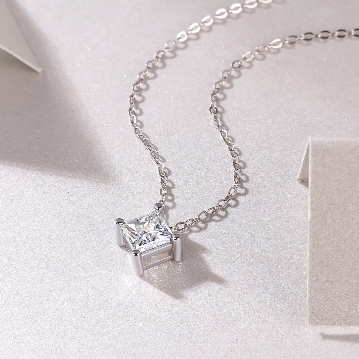 Princess-Cut Moissanite Solitaire Pendant Necklace in 925 Sterling Silver
