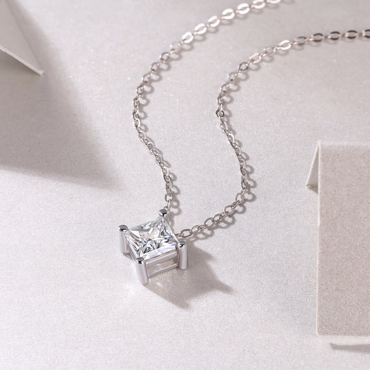 Princess-Cut Moissanite Solitaire Pendant Necklace in 925 Sterling Silver