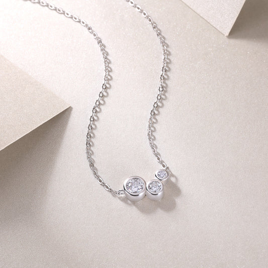 Three-Stone Bezel-Set Moissanite Bubble Necklace in 925 Sterling Silver