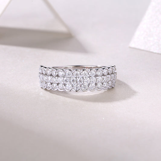 Moissanite Three-Row Scalloped Pave Band in 925 Sterling Silver