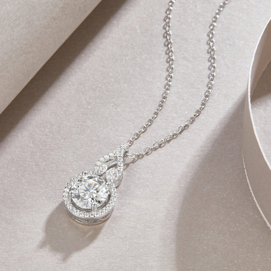 Round Moissanite Halo Pendant with Pave Swirl Bail in 925 Silver