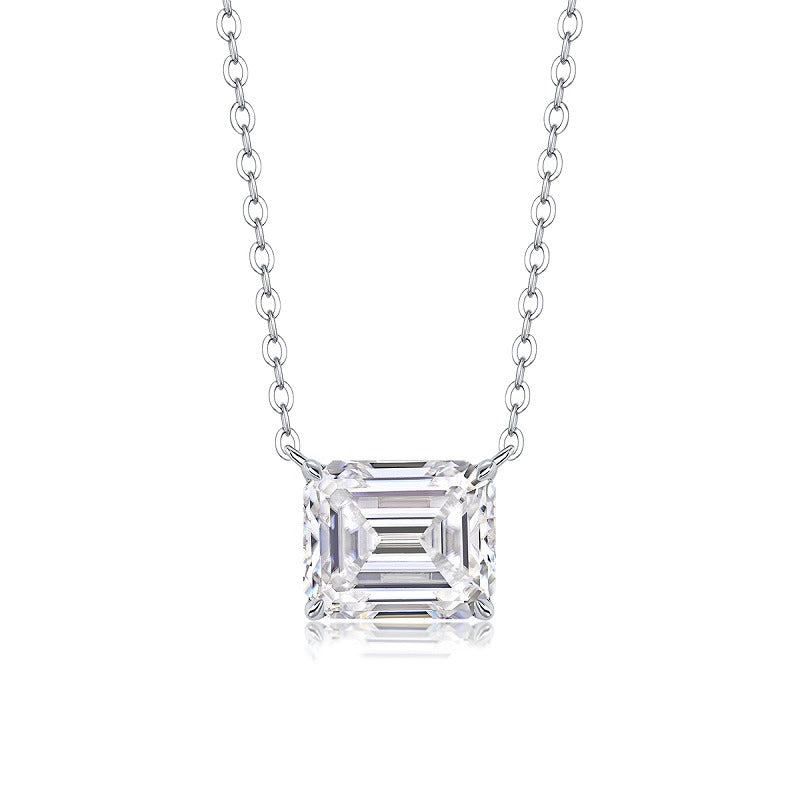 Emerald-Cut Moissanite East-West Solitaire Necklace in 925 Silver