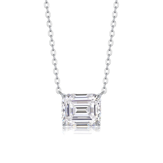 Emerald-Cut Moissanite East-West Solitaire Necklace in 925 Silver