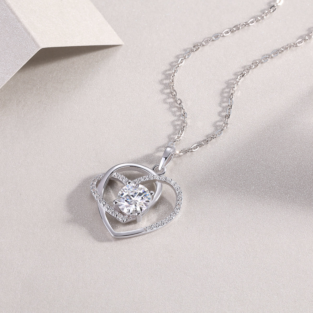 Moissanite Swirl Heart Pendant Necklace in 925 Sterling Silver
