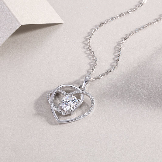 Moissanite Swirl Heart Pendant Necklace in 925 Sterling Silver