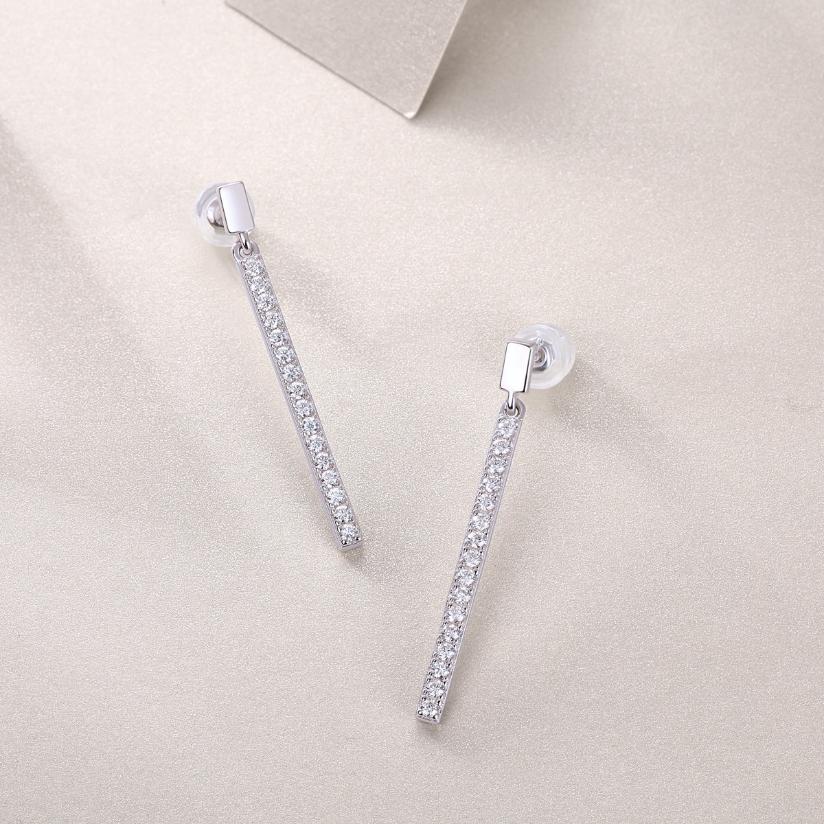 Moissanite Pave Linear Bar Drop Earrings in 925 Sterling Silver