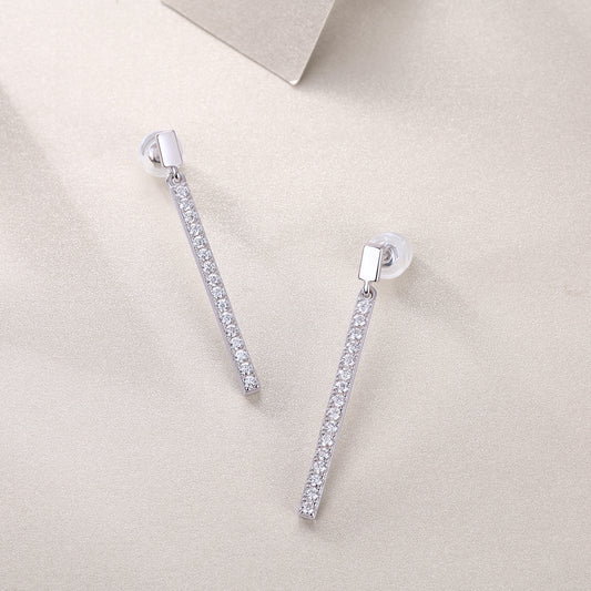 Moissanite Pave Linear Bar Drop Earrings in 925 Sterling Silver