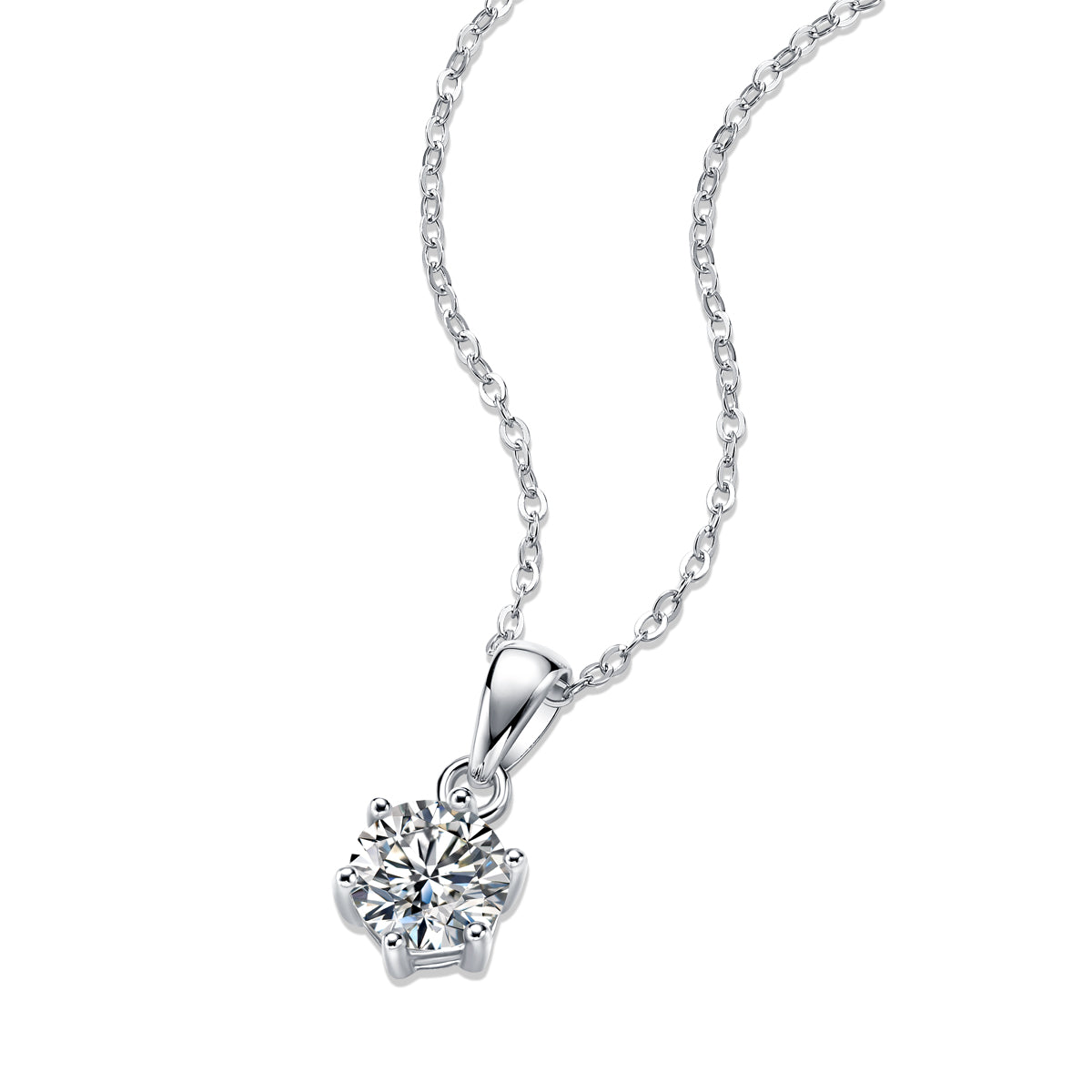 Round Moissanite Solitaire Drop Pendant Necklace in 925 Sterling Silver