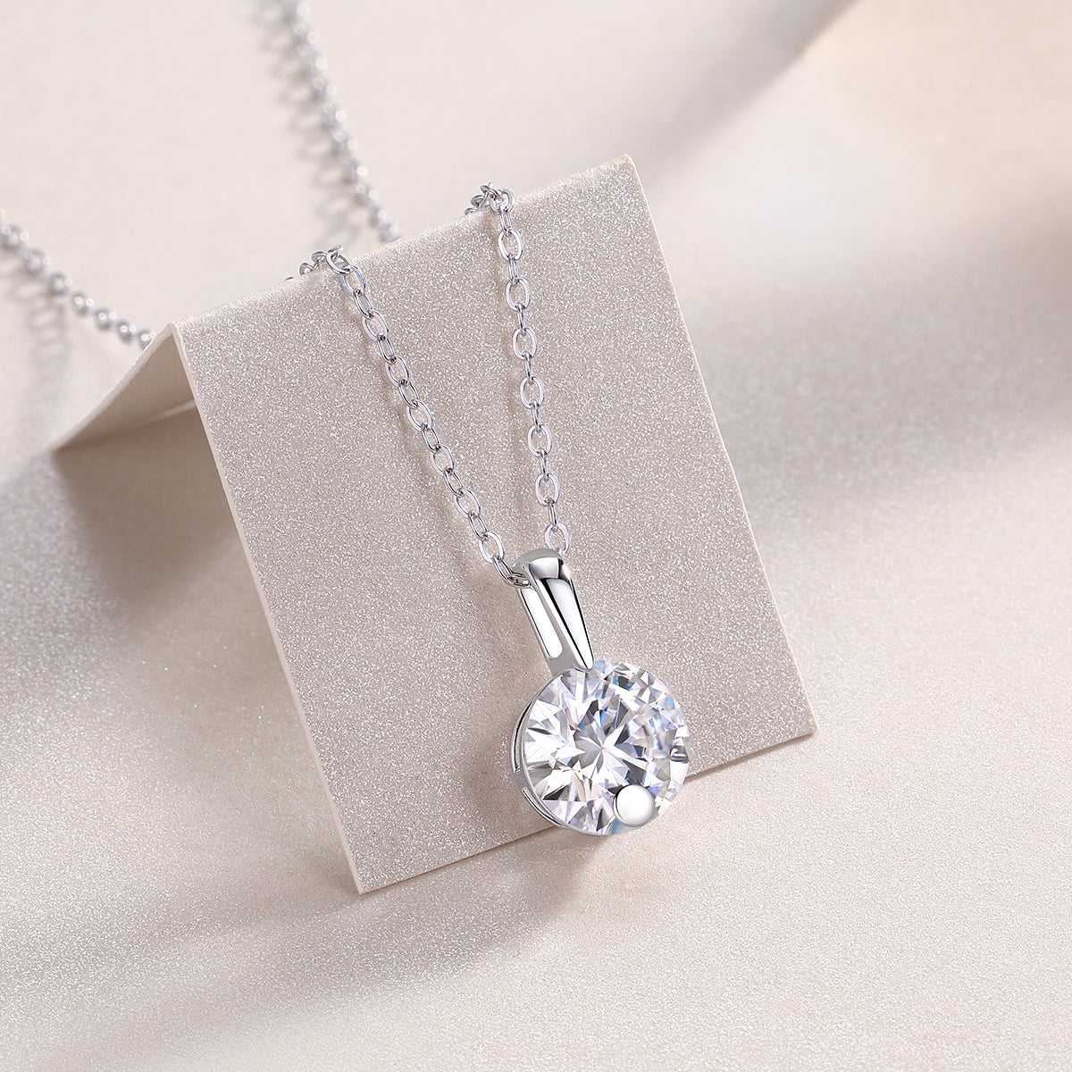 Round Moissanite Solitaire Bail Pendant Necklace in 925 Sterling Silver