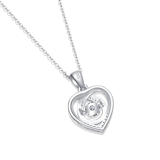 Round Moissanite Open Heart Pendant Necklace in 925 Sterling Silver
