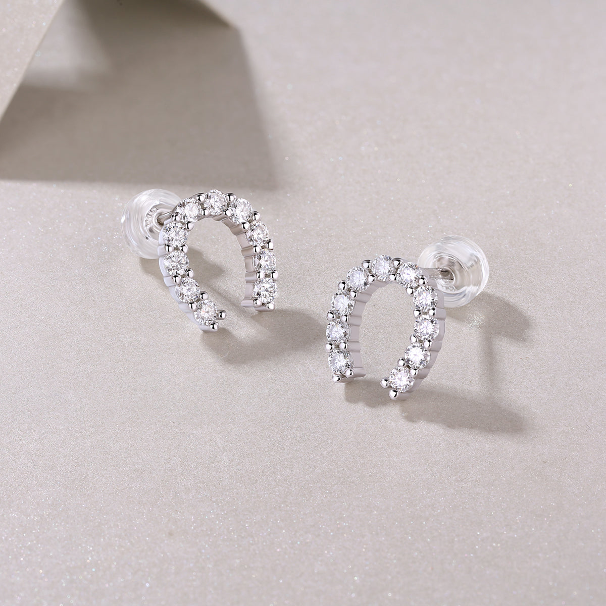 Moissanite Pave Horseshoe Stud Earrings in 925 Sterling Silver