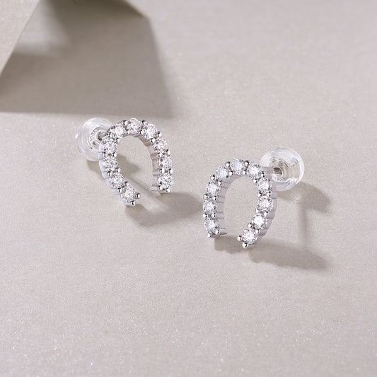 Moissanite Pave Horseshoe Stud Earrings in 925 Sterling Silver