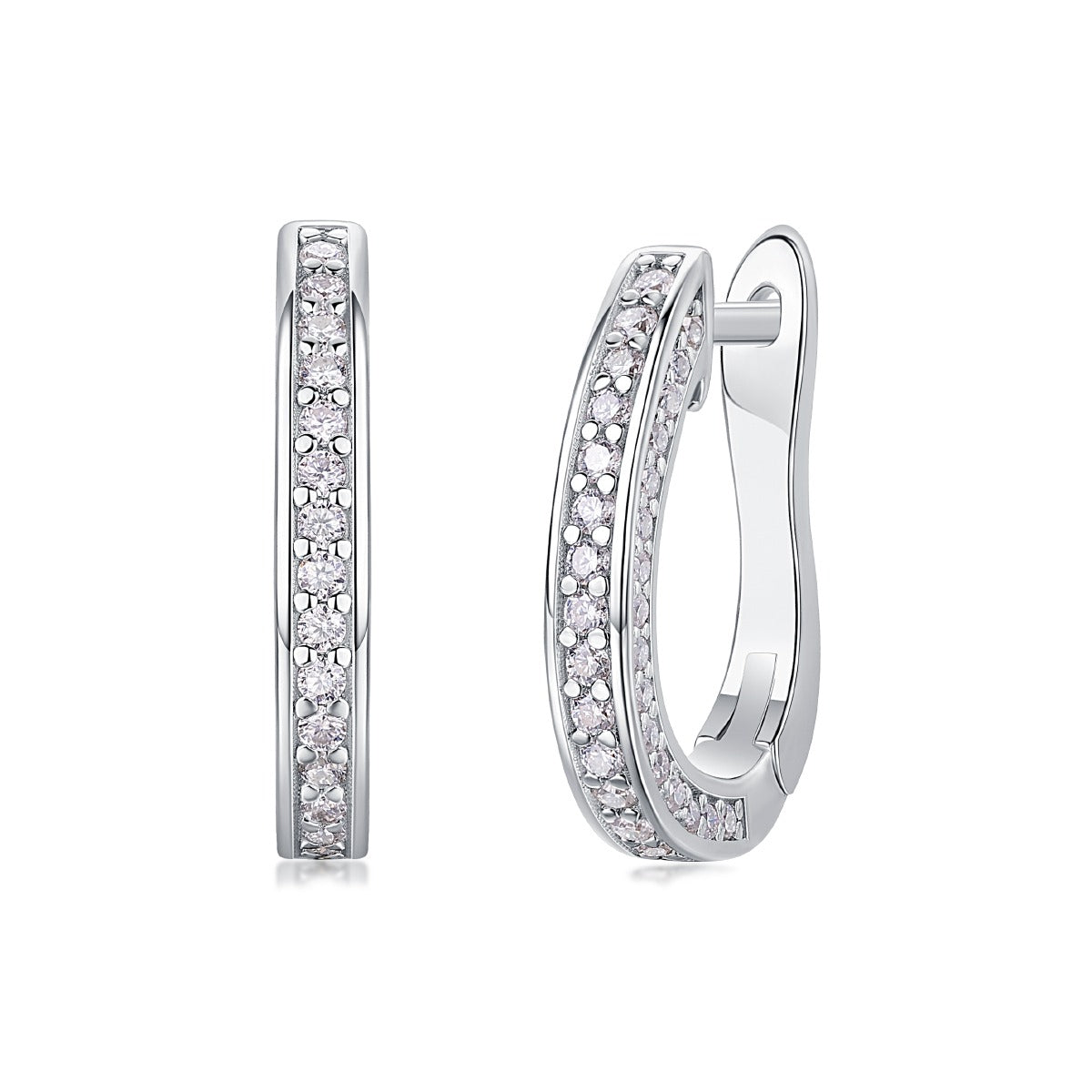Moissanite Pave Hinged Oval Huggie Earrings in 925 Sterling Silver