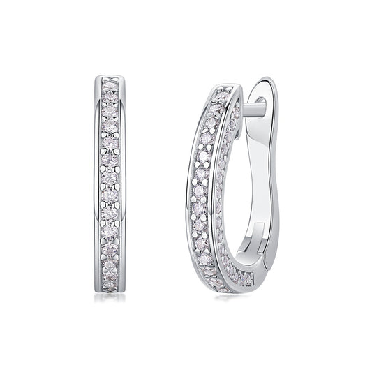 Moissanite Pave Hinged Oval Huggie Earrings in 925 Sterling Silver