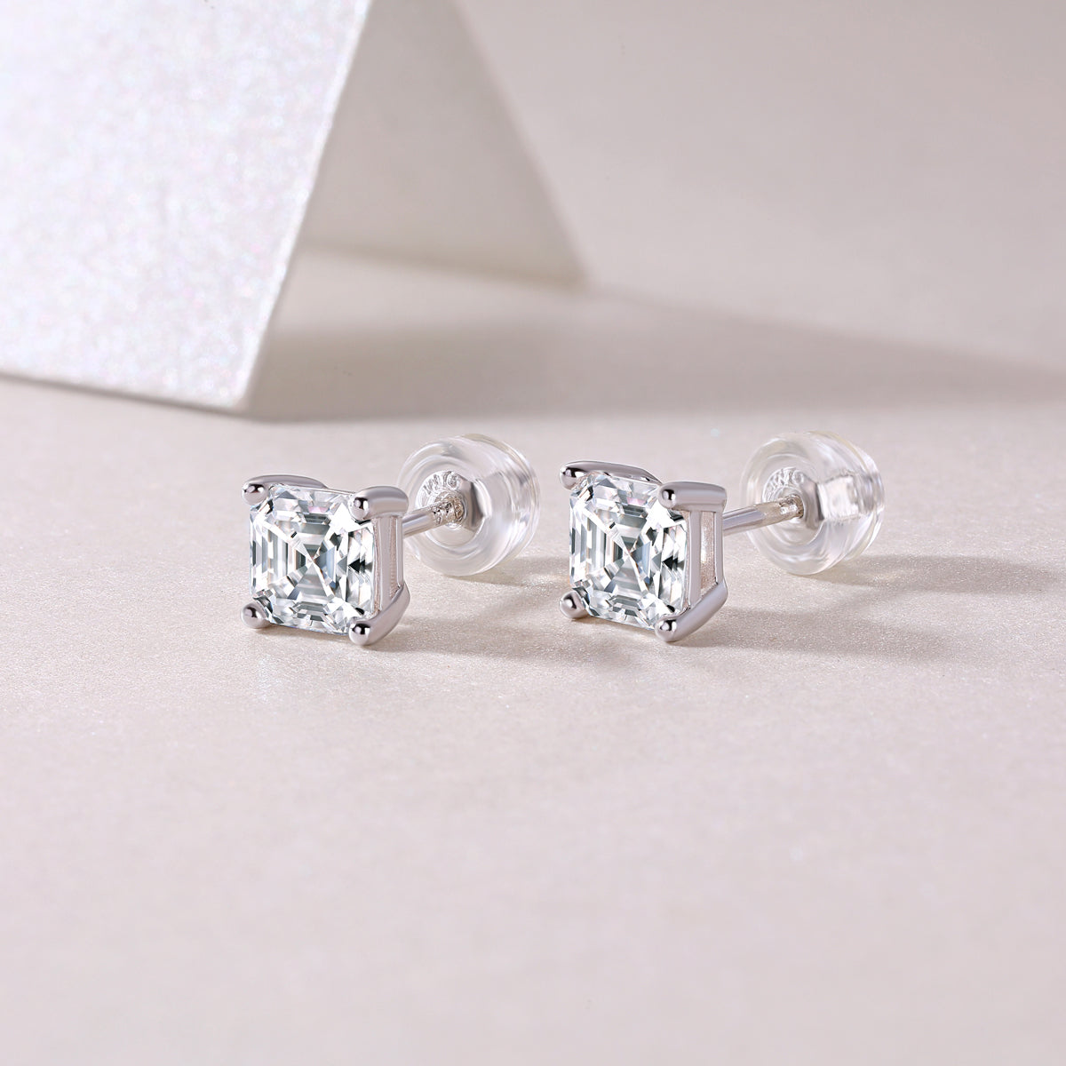 Square Step-Cut Moissanite Stud Earrings in 925 Sterling Silver