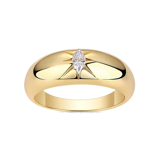 Marquise Moissanite Star-Set Dome Ring in Gold-Plated 925 Silver