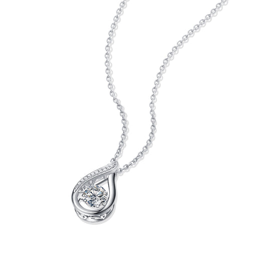 Round Moissanite Open Teardrop Pendant Necklace in 925 Silver