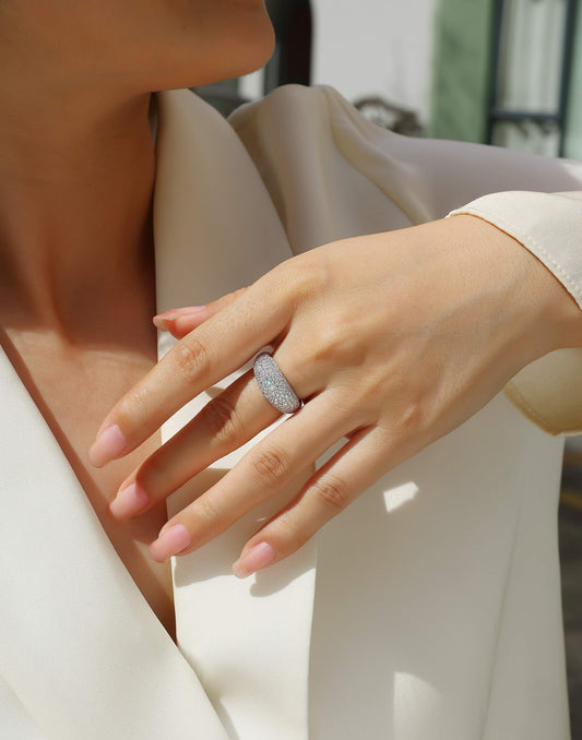 Moissanite Pave Domed Cocktail Ring in 925 Sterling Silver - worn