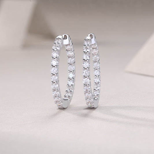 Inside-Out Round Moissanite Hoop Earrings in 925 Sterling Silver