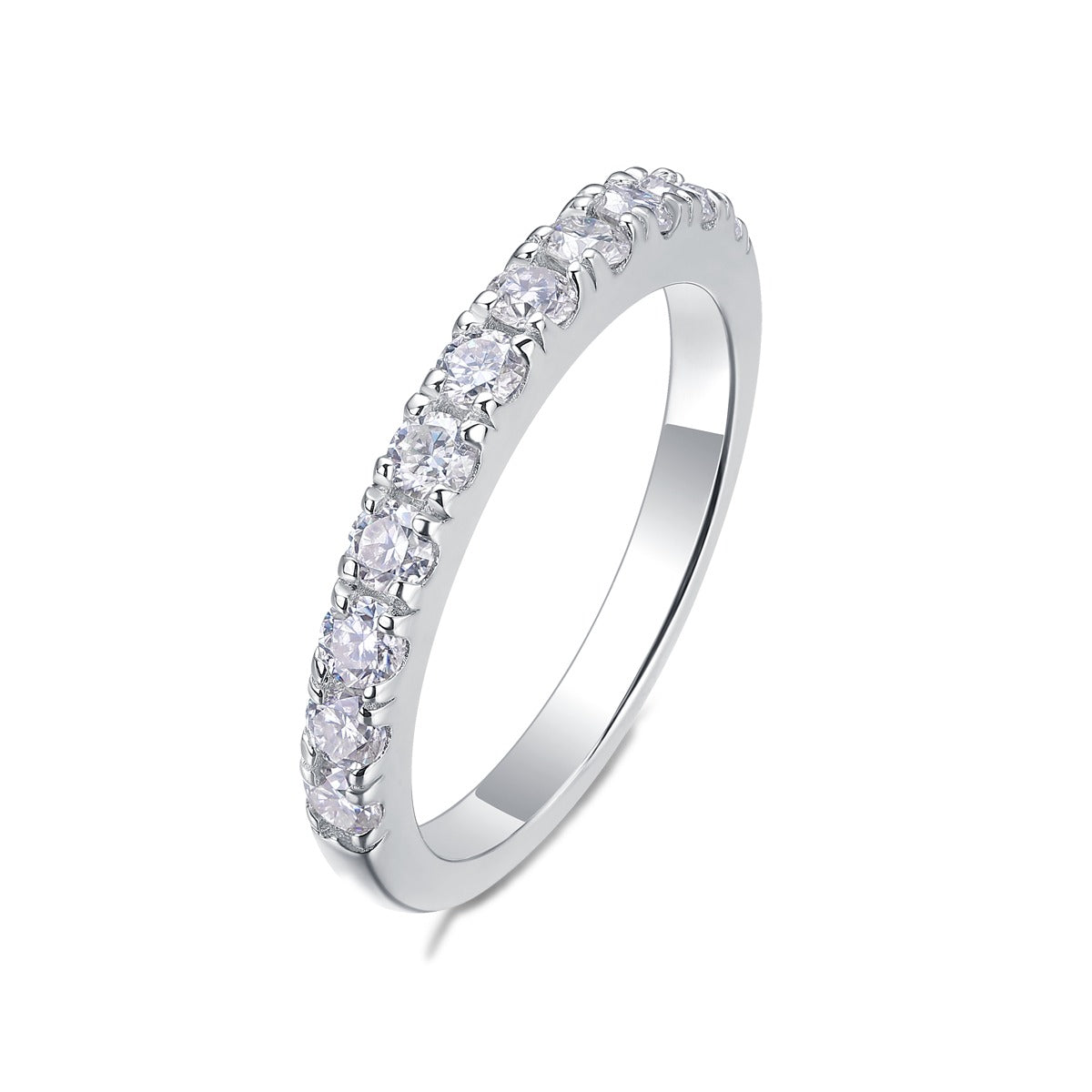 Round Moissanite Classic Pave Half-Eternity Band in 925 Silver