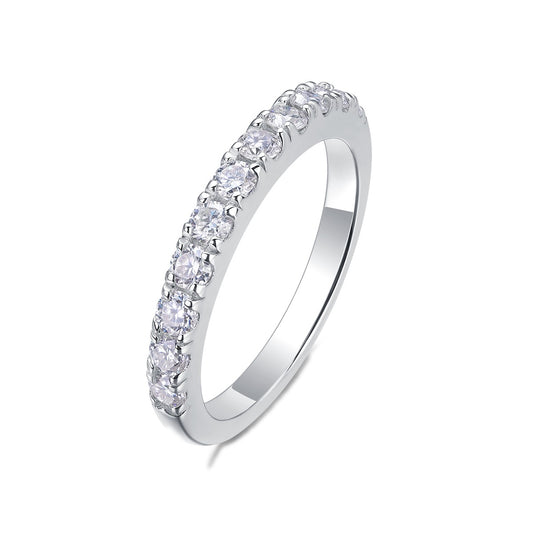 Round Moissanite Classic Pave Half-Eternity Band in 925 Silver