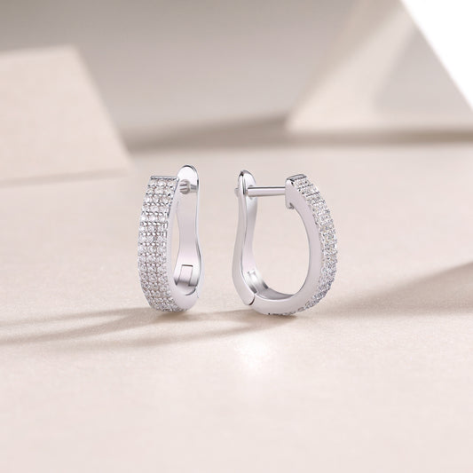 Moissanite Three-Row Pave Wide Huggie Earrings in 925 Silver