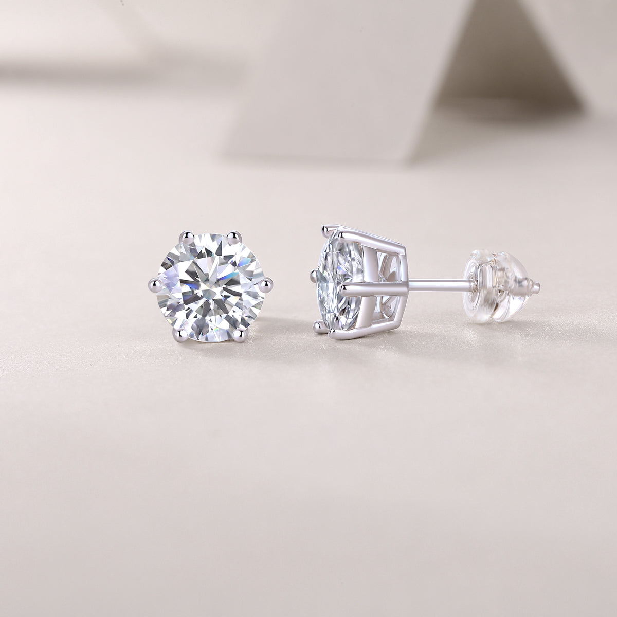 Round Moissanite Six-Prong Stud Earrings in 925 Sterling Silver