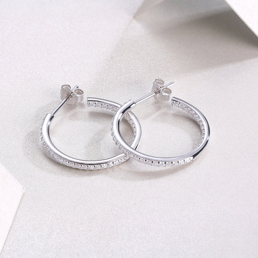 Moissanite Inside-Out Pave C-Hoop Earrings in 925 Sterling Silver