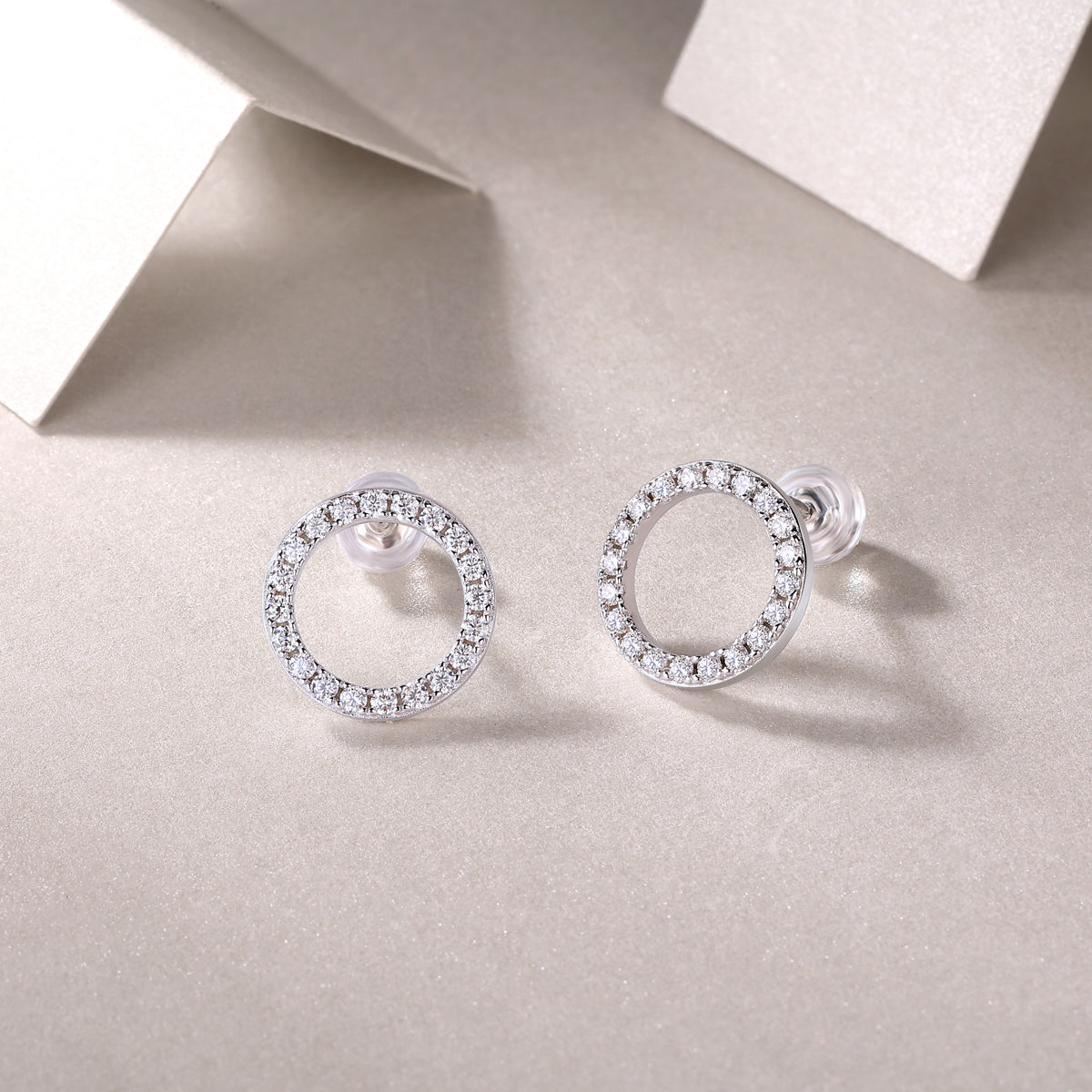 Moissanite Pave Open Circle Stud Earrings in 925 Sterling Silver