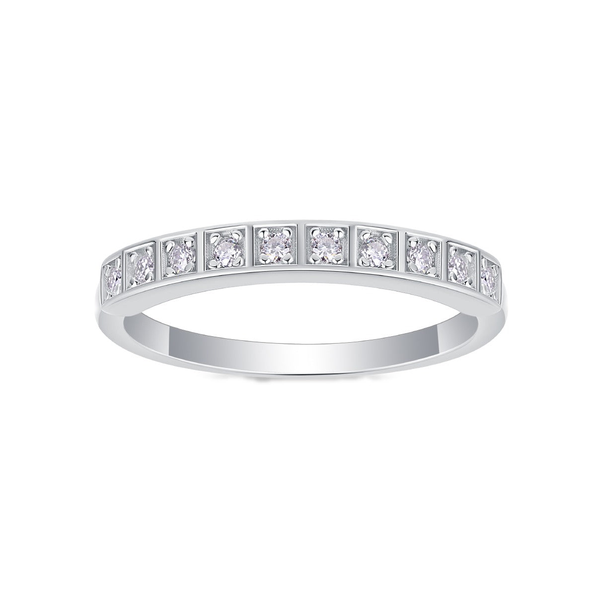 Moissanite Square-Frame Pave Band in 925 Sterling Silver