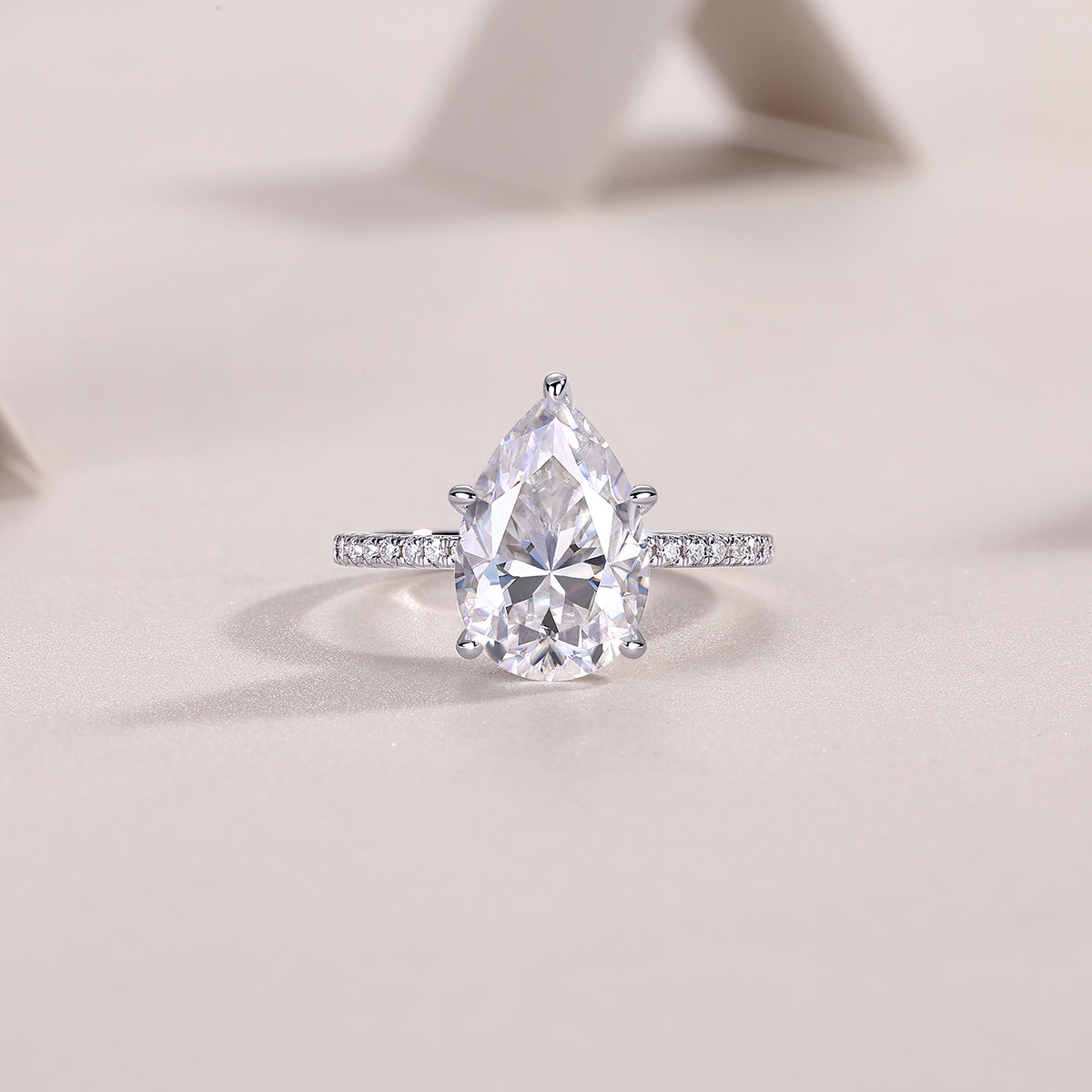 Pear Moissanite Hidden-Halo Solitaire Ring in 925 Sterling Silver